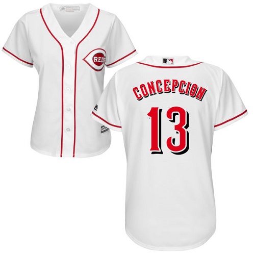 Reds #13 Dave Concepcion White Home Women's Stitched MLB Jersey - Click Image to Close